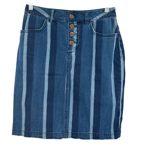 Anthropologie Maeve Denim Skirt Straight Jean Striped Button Fly Blue Size US 6 - Picture 2 of 10